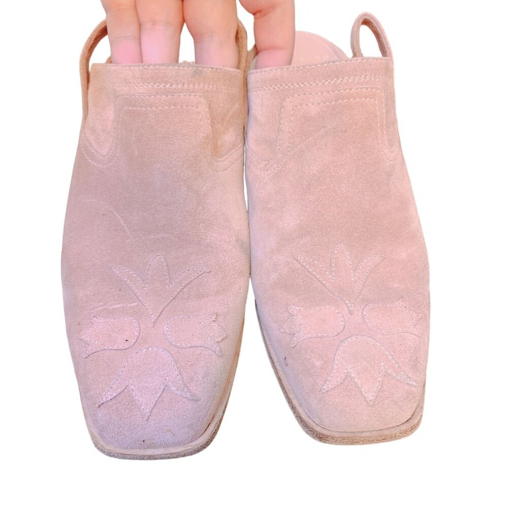 Laurence Dacade Clog Suede Mules Pink Western Embroidered Square Toe 7.5 - Picture 2 of 7